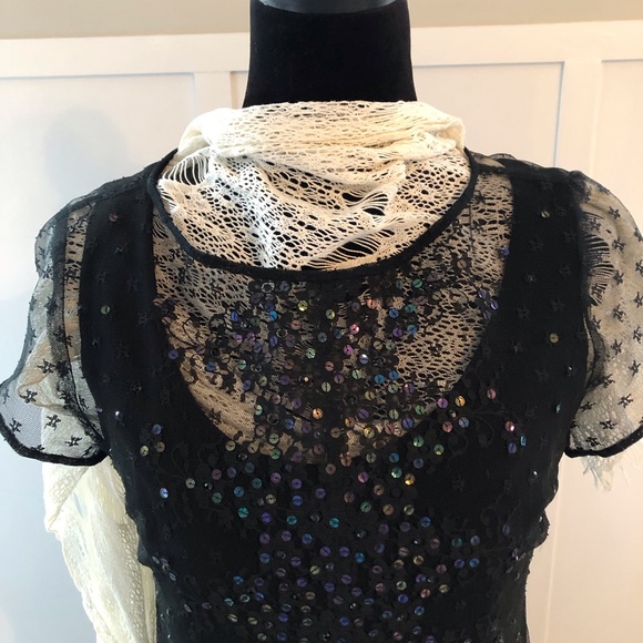 Black Lace Sequin 1920’s Downton Abbey Slip Dress with Lace Overlay. 8 Medium - Picture 6 of 12